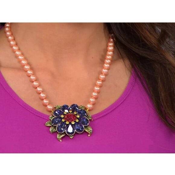 Heidi Daus NWOT Glorious Garden Peach Beaded Crystal Pendant Necklace With Exten - Picture 4 of 15